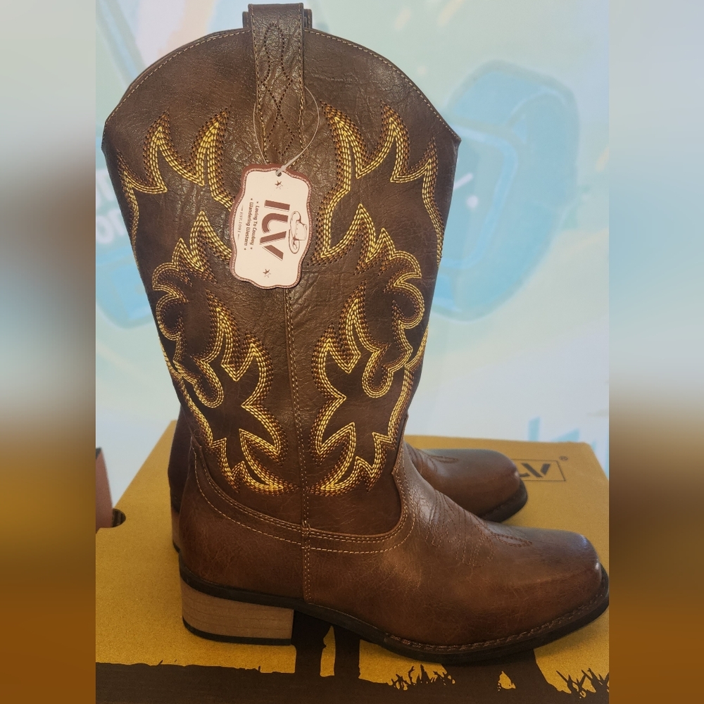WOMEN'S IUV Cowboy Boots Square Toe Mid Calf Western Boot - Picture 3 of 5